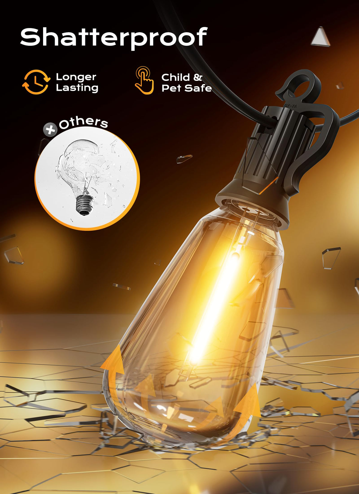 Brightown Outdoor String Lights, 50FT 18+1 LED ST38 LED Patio Lights Shatterproof, Dimmable IP65 Waterproof Connectable Hanging Outdoor Light for Backyard, Porch, Deck, Balcony