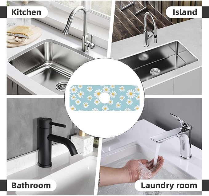 Beautiful Daisy Flower Floral Kitchen Sink Splash Guard Faucet Mat Super
