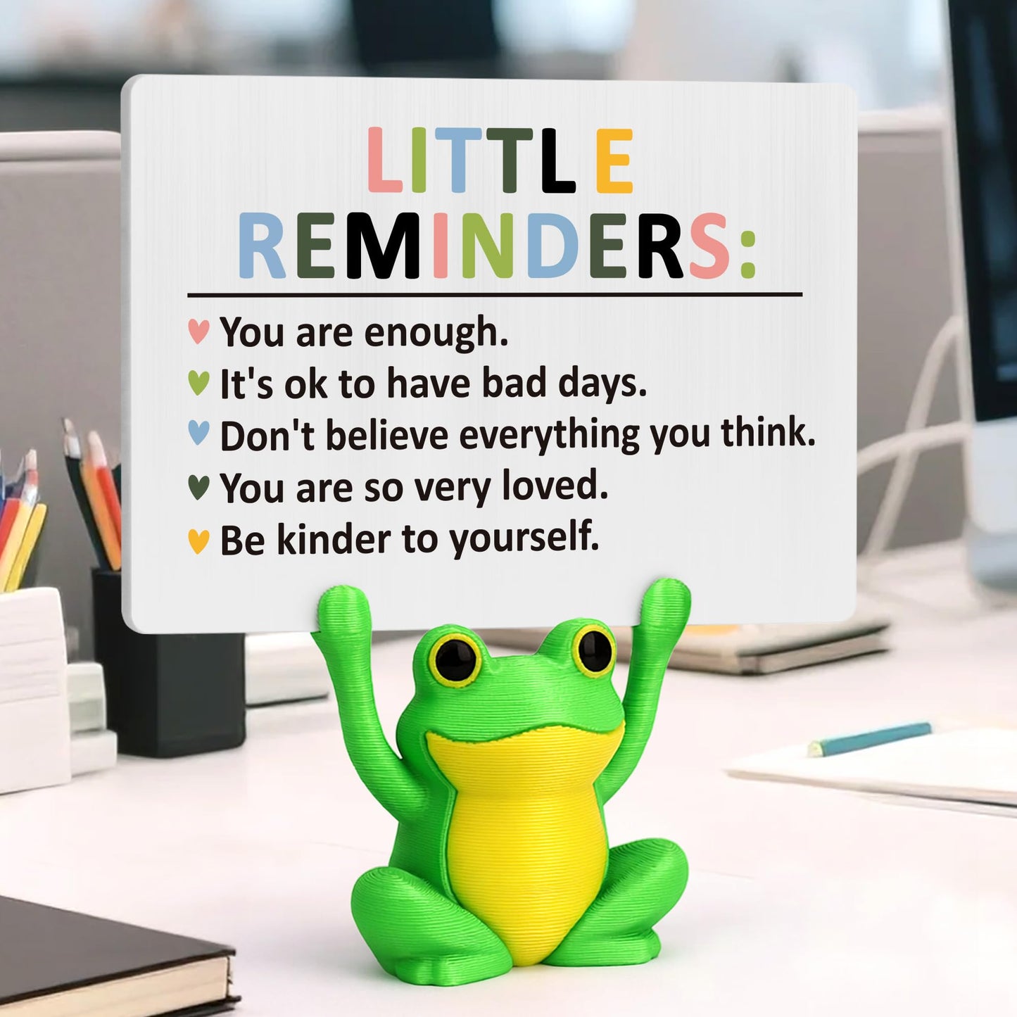 Inspirational Coworker Employee Appreciation Frog Gifts for Women, Boss, Manager - Cute Motivational Gifts Office Green Desk Decor Supplies for Women Men, Office Little Reminders You Are Enough