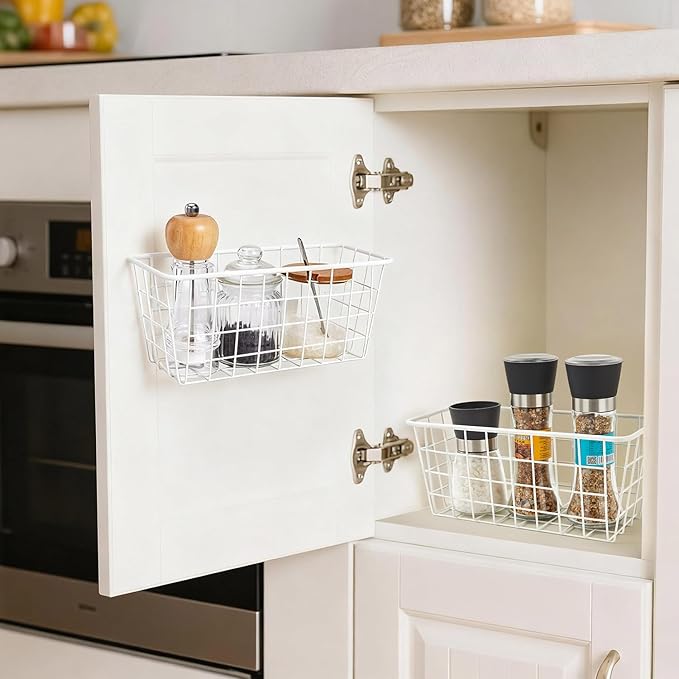 2 Set LeleCAT Hanging Wall Basket Organizer Over the Cabinet Door Adhesive Wire