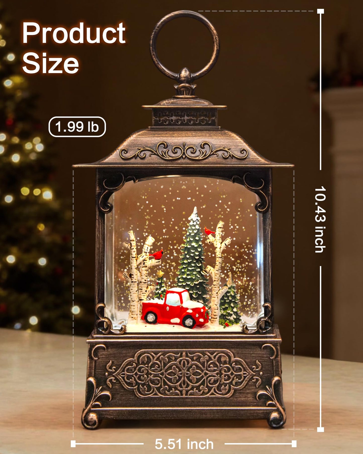 Christmas Snow Globes Light up Snowglobes Christmas Lantern with 8 Songs, 10.43" Christmas Snow Globes for kids adults, 6H Timer & Dual Power, Lighted Christmas Decorations Indoor, Gifts for Women Men