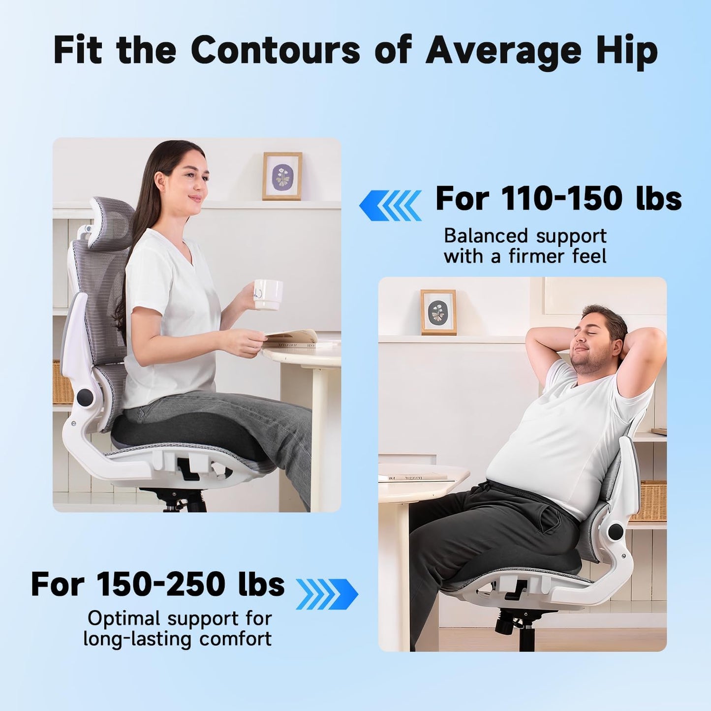 Tuozaiira Seat Cushion for Office Chairs – Large U-Shaped Memory Foam Desk Chair Cushions for Long Sitting Comfort, Ergonomic Thick Support Pad for Work from Home & Daily Office Use