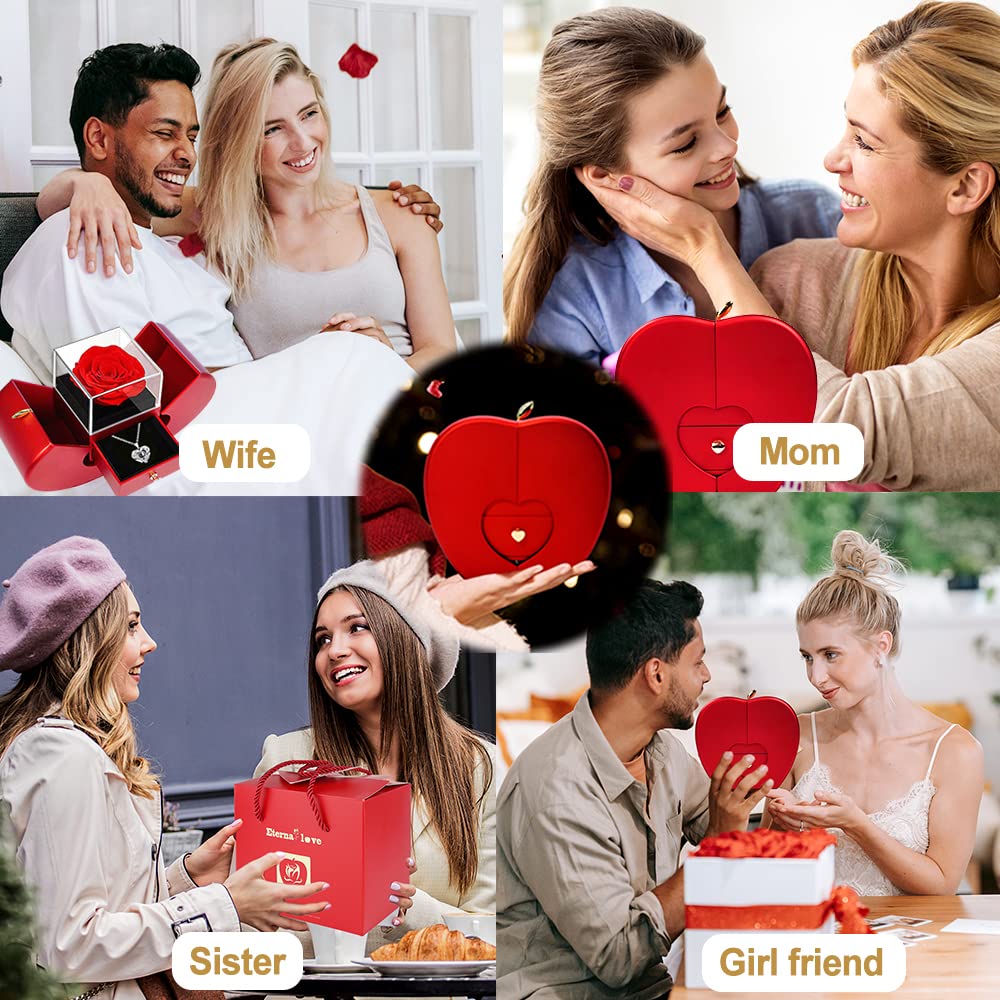 Motherās Day Gifts for Mom Eternal Rose Gift Box with Necklace for Women, Preserved Forever Rose Jewelry Box, Romantic Valentines Day Christmas Mothers Day Anniversary Birthday Gifts for Girlfriend Wife Mom