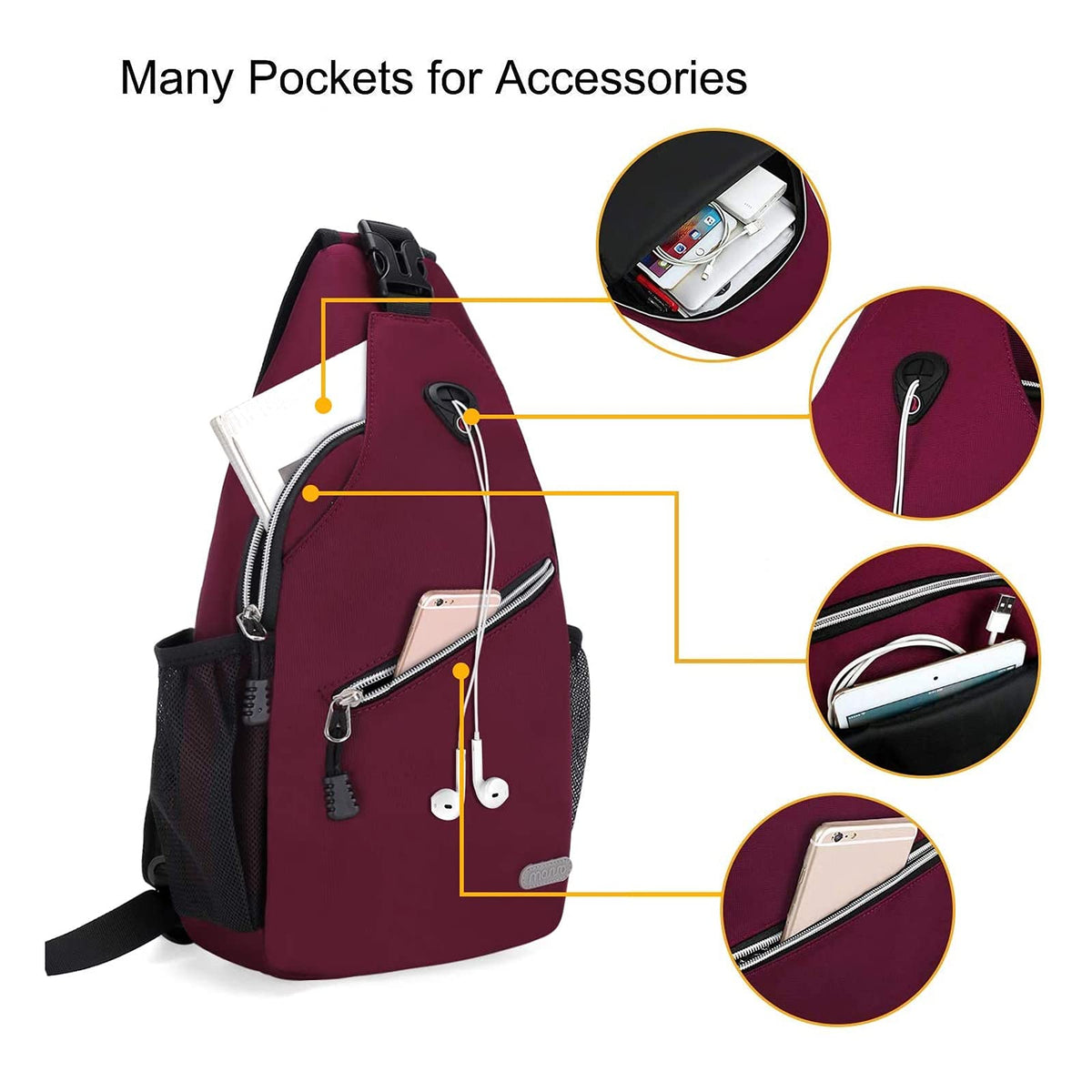 MOSISO Mini Sling Backpack,Small Hiking Daypack Travel Outdoor Casual Sports Bag, Wine Red