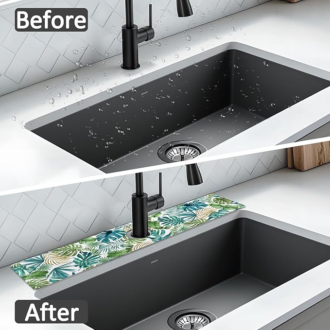 2PCS 24" X 5.5" Kitchen Sink Splash Guard Faucet Mat Leaf Super Absorbent Fast