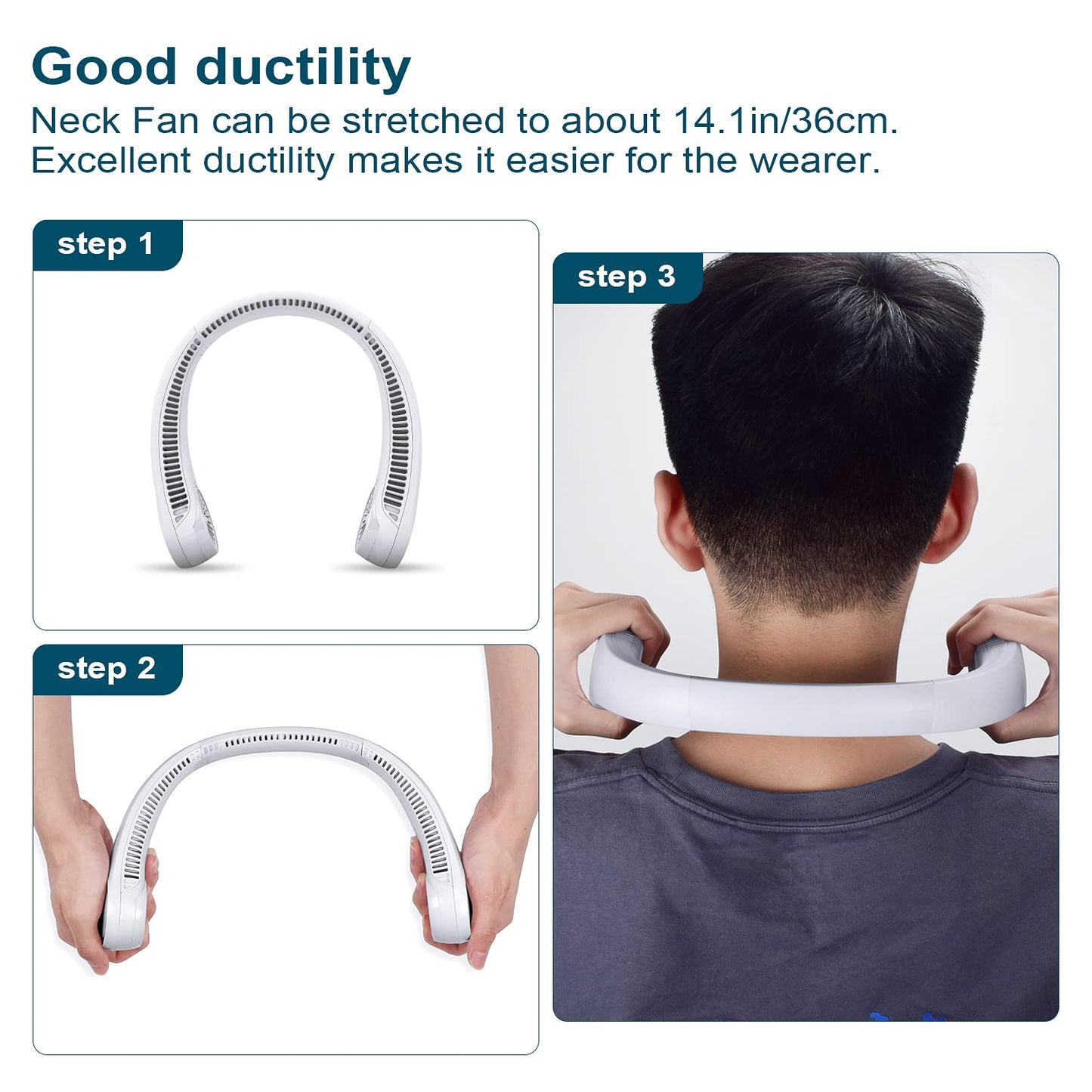 CIVPOWER Neck Fan: Portable Personal Neck Cooling Rechargeable Bladeless Fan - Hands Free 3 Speed 4000 mAh Battery USB Operated Wearable Headphone Design - Gift for Men Women Outdoor (White)
