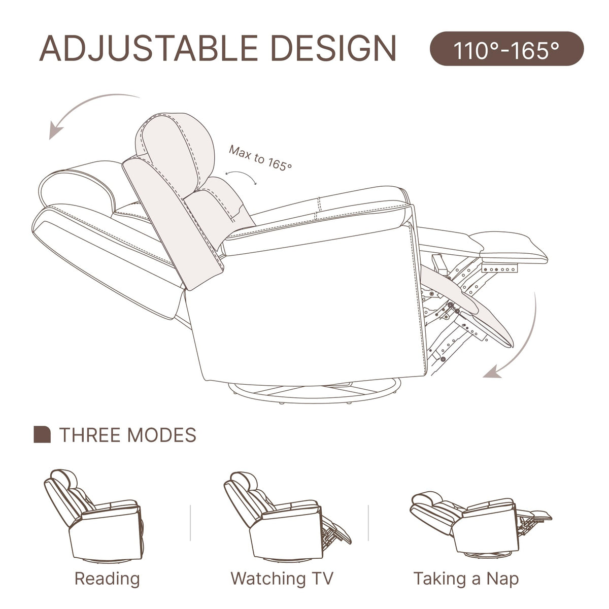 KISLOT Leather Recliner Chair, 360° Swivel Rocker Faux Leather Manual Recliner with Adjustable Backrest & Footrest Ergonomic Single Lounge Chair for Living Room, Bedroom, Home Theater