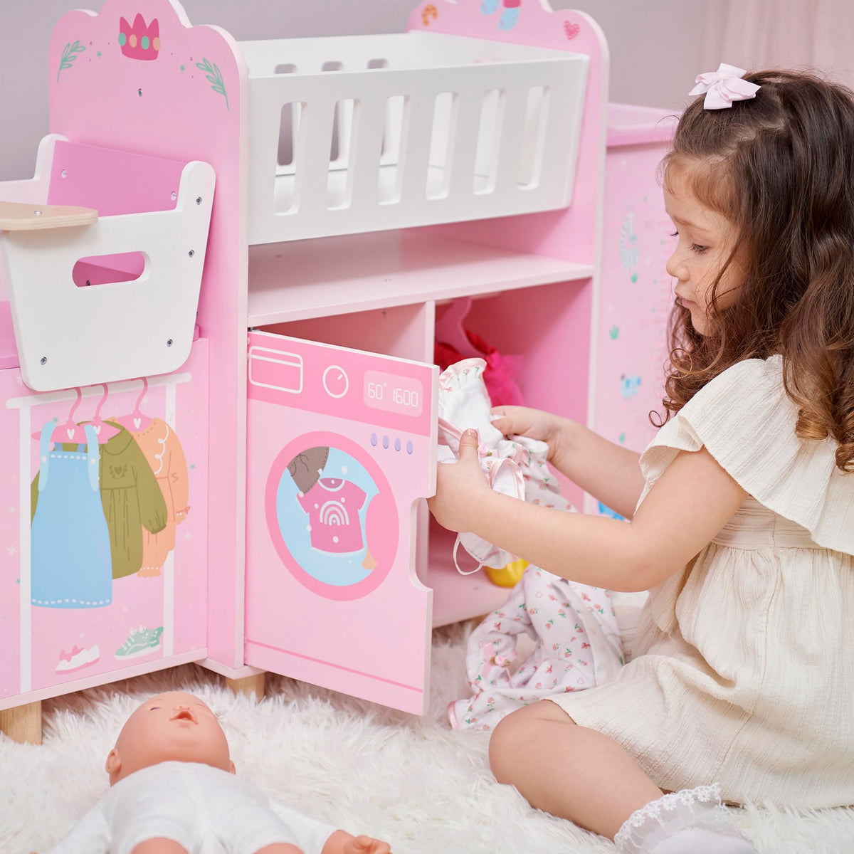 Olivia's Little World Amanda 6-in-1 Wooden Doll Nursery Station, Pink/Multi