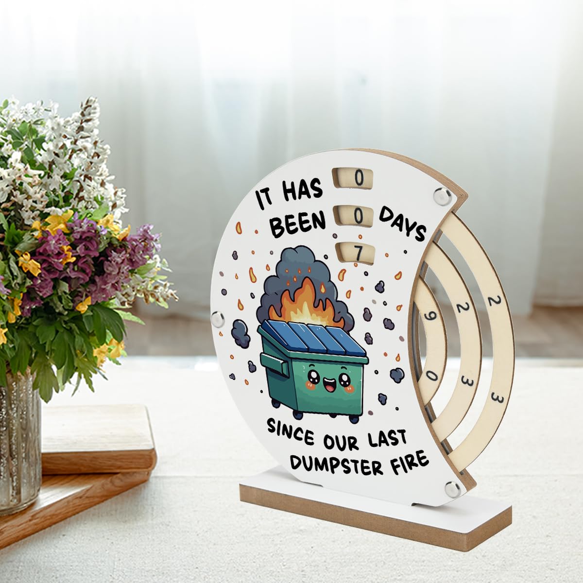 Funny Dumpster Fire Desk Accessories Manual Rotating Wooden Office Decor Dumpster Fire Gifts for Women Men Boss Leader Coworker Admin Day Secretaries Day Decor 7 × 6.7 inch