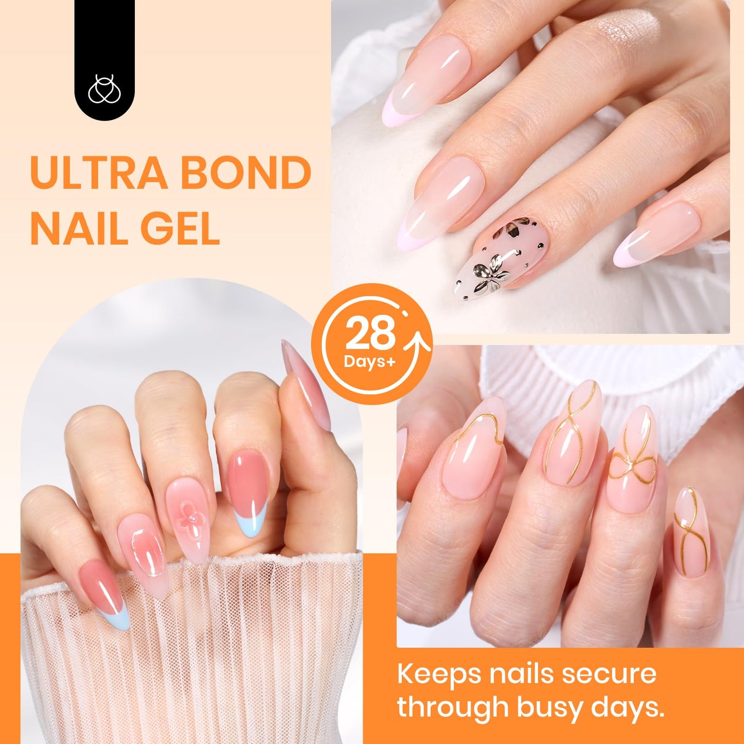 Beetles 2Pcs*20g Solid Nail Glue Gel, Tipex Soft Nail Tips Glue Super Strong for Acrylic Nails Extension Fake Nails Press On Nails, Fall Halloween Nails, U V Light Required