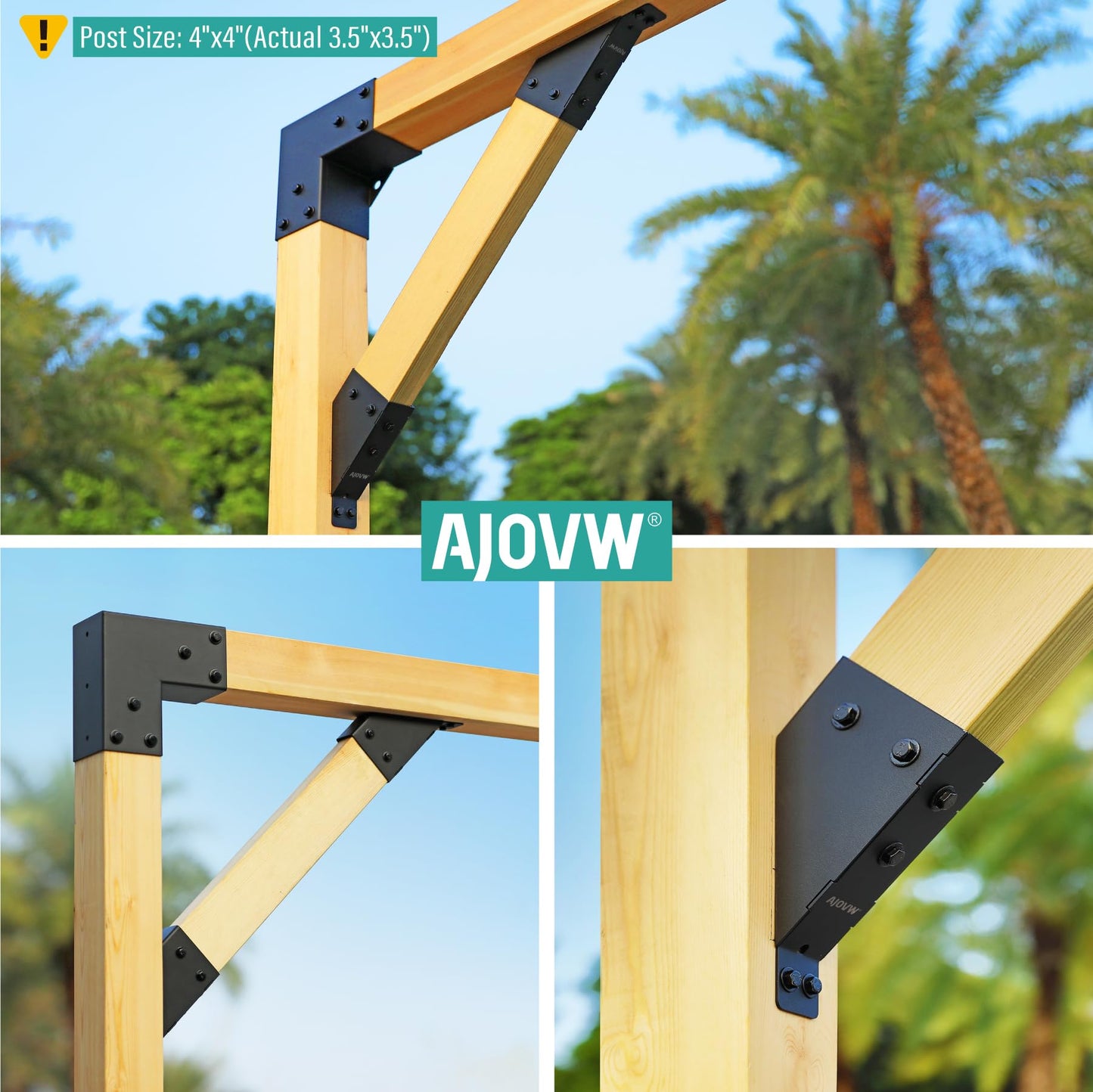 AJOVW-8 PCE 45 Degree Angle Support Bracket for 2āāx4āā Supporting Wooden Posts (Actual Size: 1.5āāx3.5āā) for Gazebos, Garages, Decks, Stables, Sheds, Patio and DIY Basketball Frame Scenes