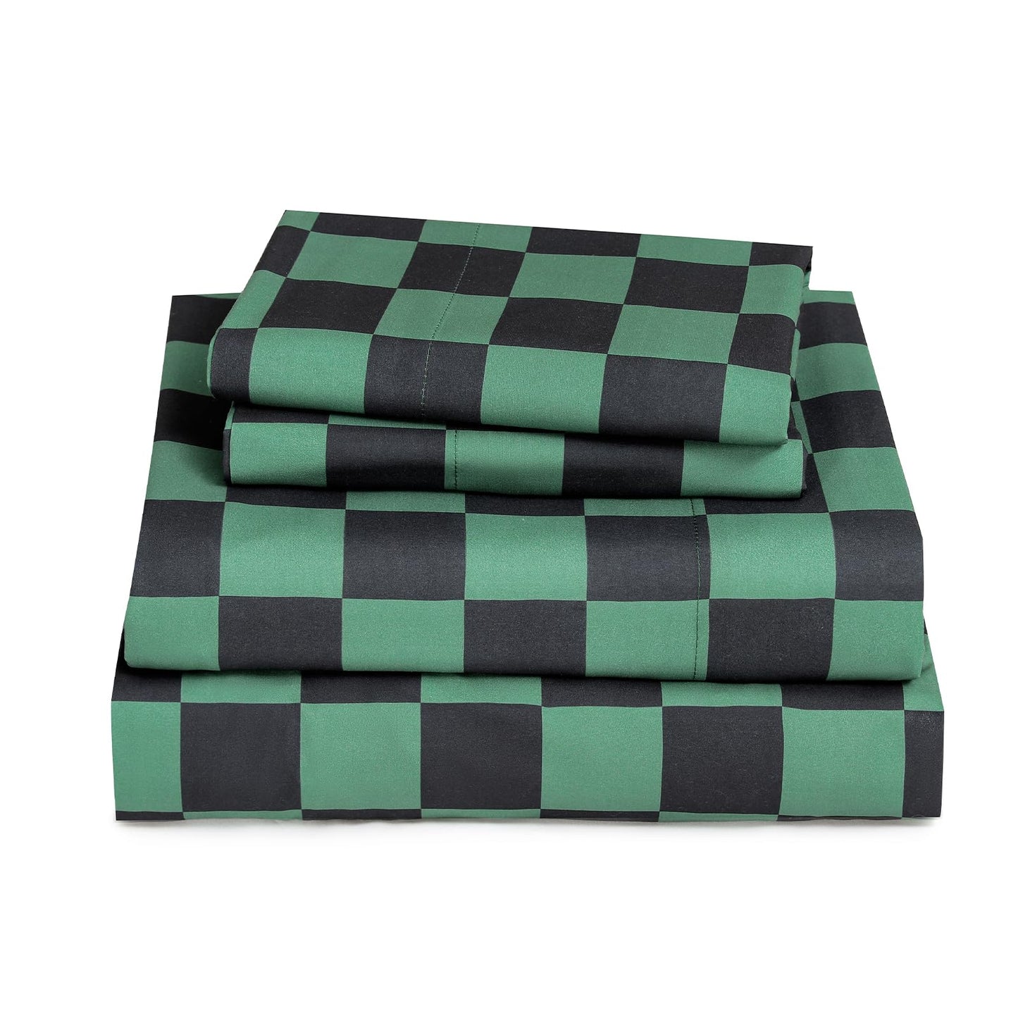 MICORAL Queen Sheet Set Green Gingham Plaid, 4-Piece Brushed Microfiber Taupe Grid Bed Sheets, 16" Deep Pocket, Ultra Soft & Cooling Sheet, Oeko-TEX Certified, Green Black Checkered
