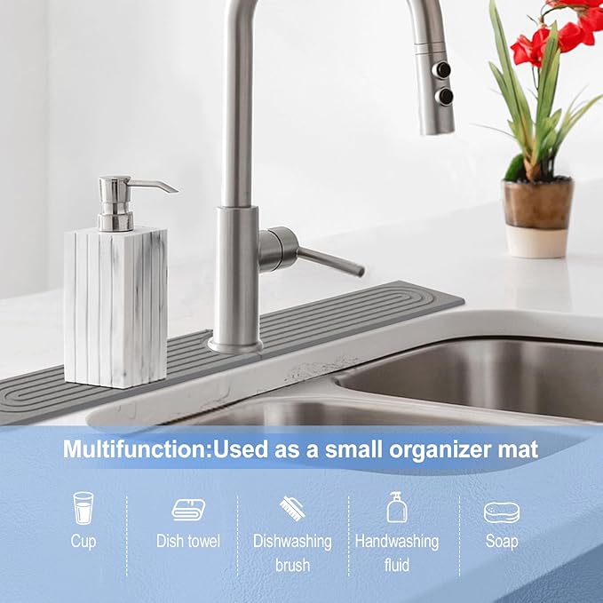 Stone Faucet Mat for Kitchen Sink- 23.6''x 3.9''Diatomite Fast-Drying Faucet Mat