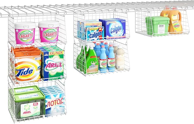 3-Tier Hanging Laundry Basket Organizer:Foldable Wire Shelf Laundry Room