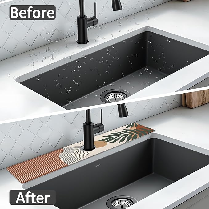 2PCS 24" X 5.5" Kitchen Sink Splash Guard Faucet Mat Boho Super Absorbent Fast