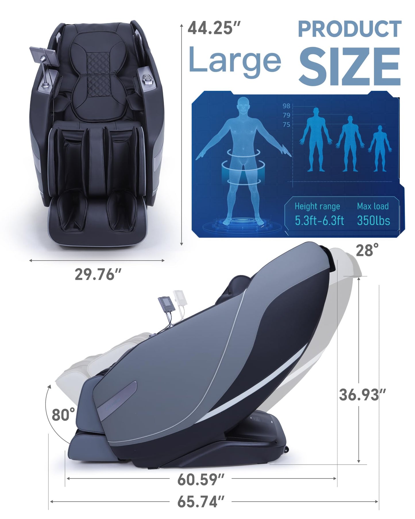 UIIU Massage Chair Full Body Zero Gravity, 3D SL-Track Shiatsu Massage with Unique Rocking Sleep Mode, Upgraded Calf & Knee Massage (+11cm) for Tall People, Wireless Charging &Touch Screen,Black