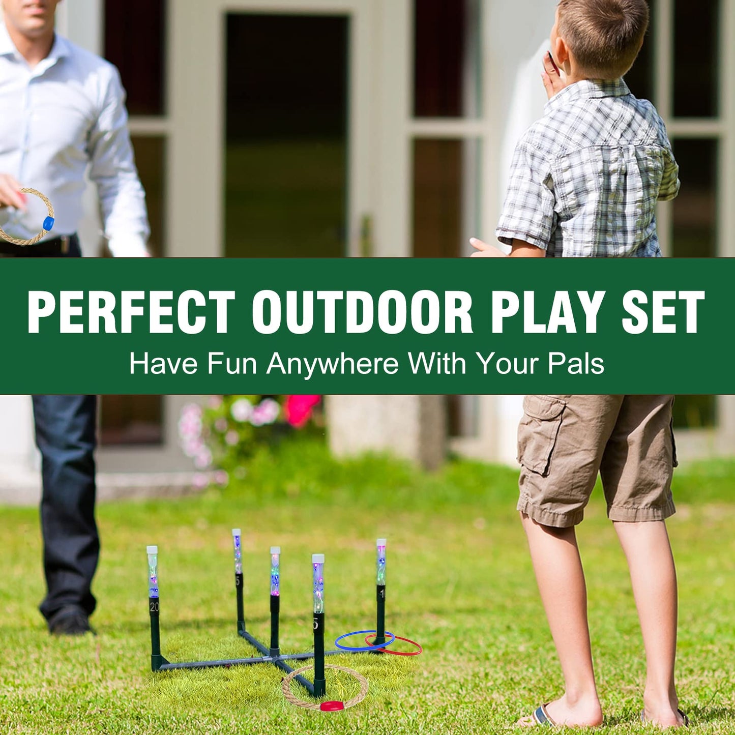 OUTTOY Outdoor Yard Games for Adult and Family, Led Ring Toss Games for Kids, Glow in The Dark Games for Lawn, Backyard, Camping, Beach