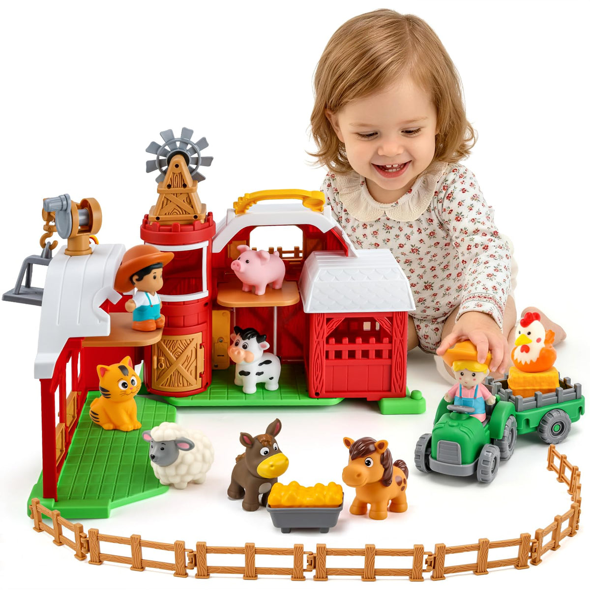 30-Piece Upgraded Farm Animal Big Barn Playset Gifts for Toddlers Christmas|Montessori Learning Toys for 18 Months Olds Girls Boys|Pretend Animal with Tractor Birthday Gifts for 2 Years