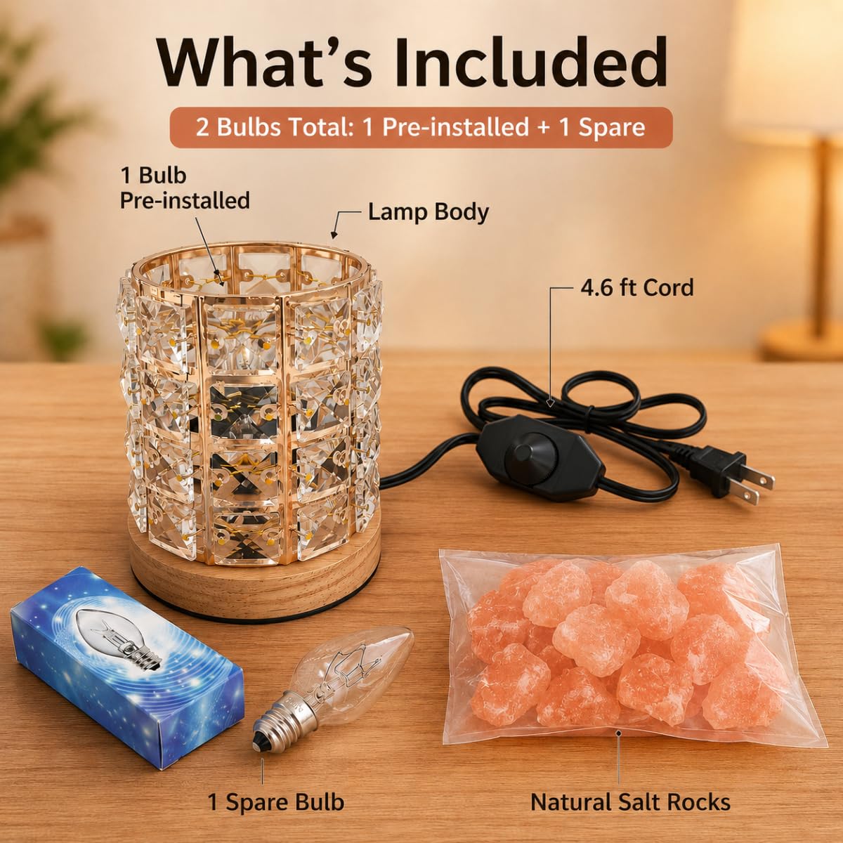 LOOPUPU Himalayan Salt Lamp 5in Plug-in Natural Pink Salt Rock Night Light Dimmer Switch 2 Bulbs Included Bedroom Desk Decor (Crystal Column)