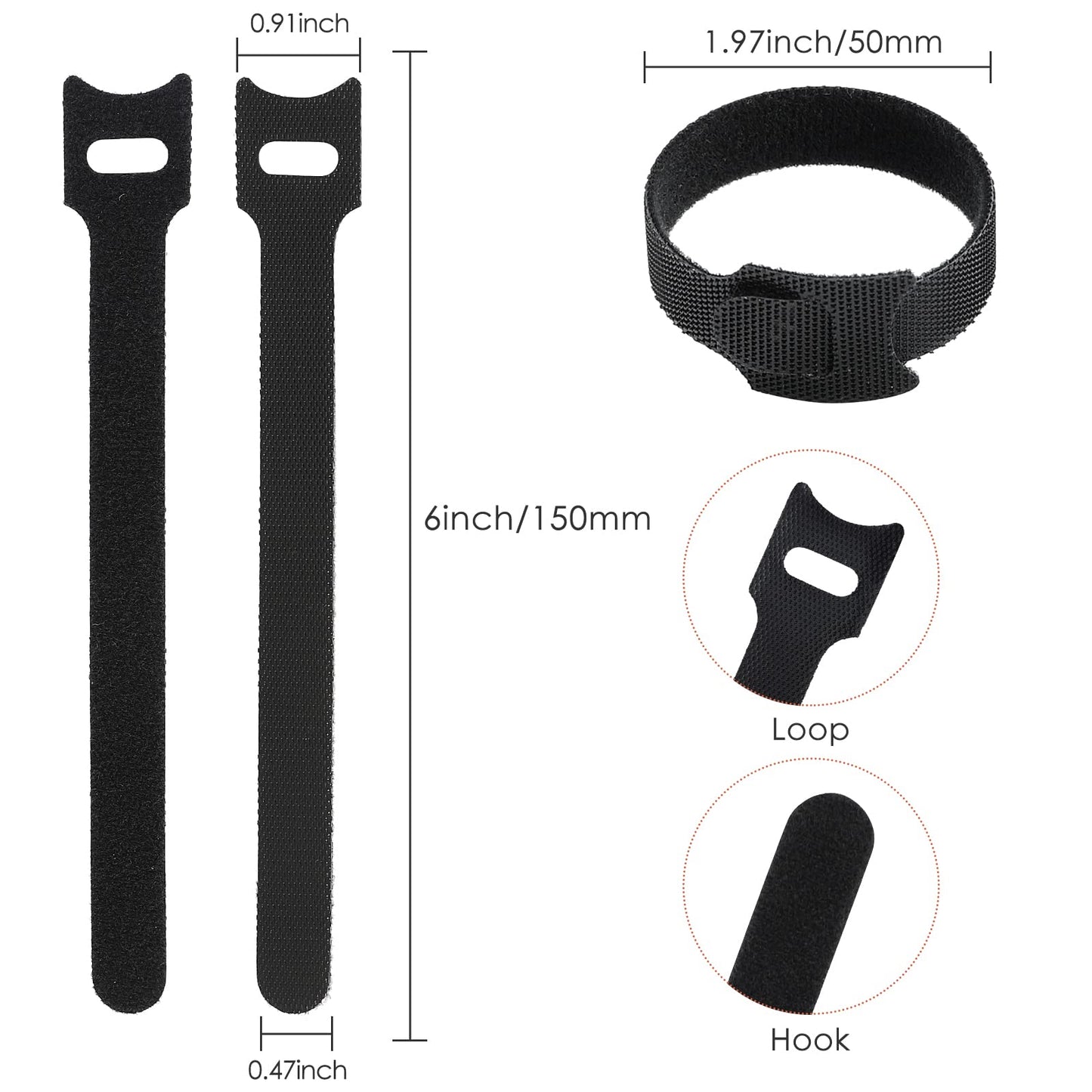 MVYC 120PCS 6 Inch Reusable Cable Ties Wire Ties Cord Organizer Cable Organizer Adjustable Management Black