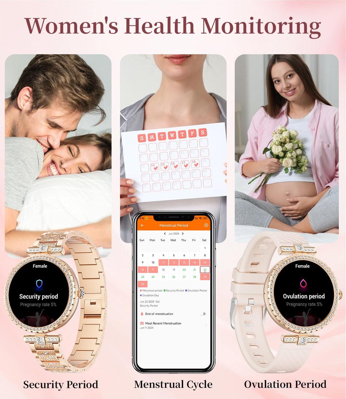 ESFOE Smart Watches for Women,1.19” AMOLED Smart Watch Women Answer Make Calls,IP68 Waterproof Fitness Tracker,Heart Rate Sleep Monitor,100+ Sports Pedometer Watch for Android iOS Phone,Gift,Rose Gold