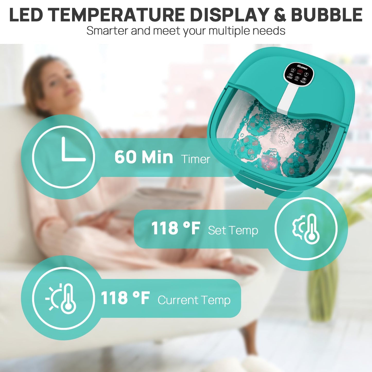 HOSPAN Collapsible Foot Spa Electric Rotary Massage, Foot Bath with Heat, Bubble, Remote, and 24 Motorized Shiatsu Massage Balls. Pedicure Foot Spa for Feet Stress Relief