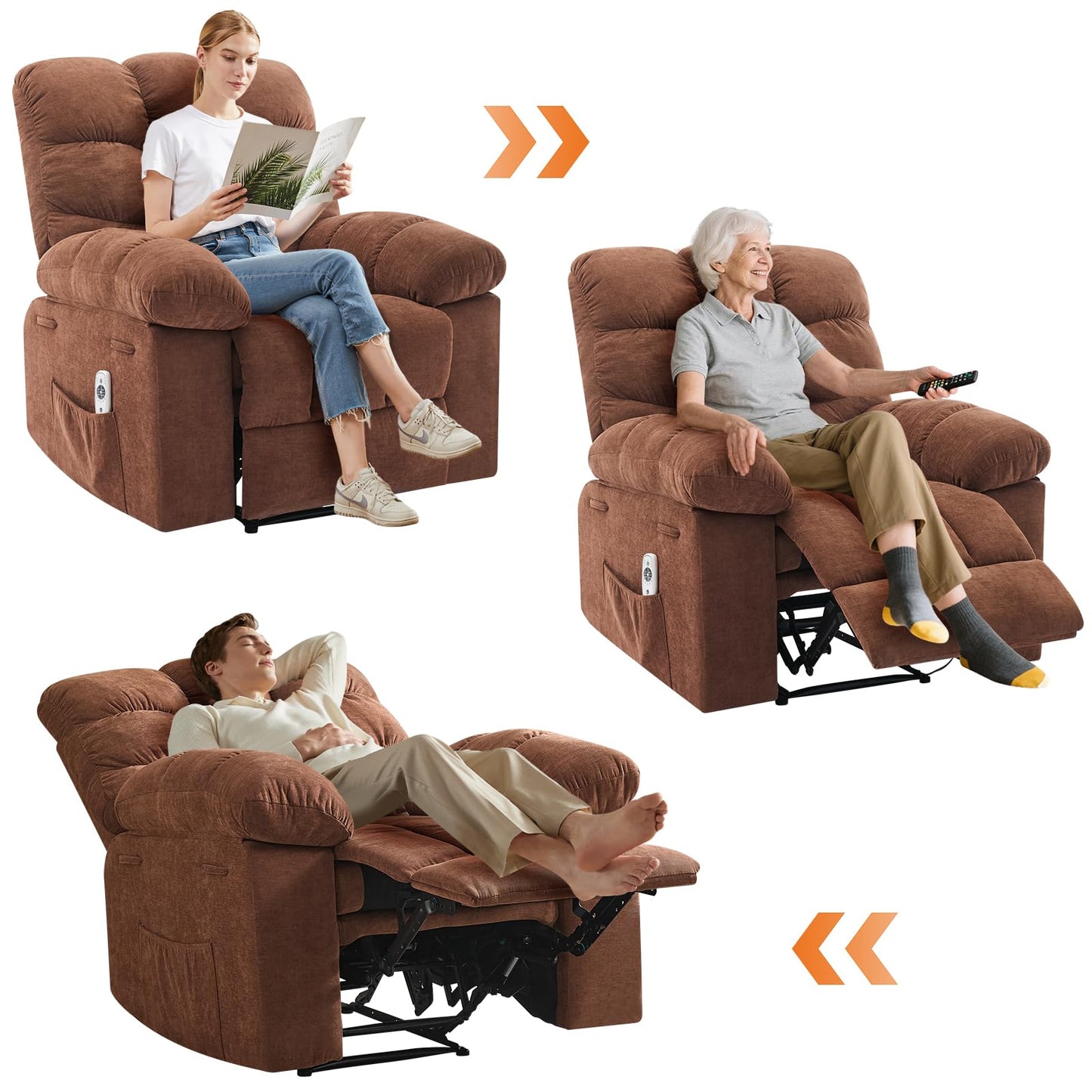 GAOMON Oversized Recliner Rocking Chair - Wide Overstuffed Recliner with Massage & Heat, Lumbar Support, Side Pockets, Remote Control, Upholstery Soft Sofa Chair for Living Room, Bedroom - Dark Brown