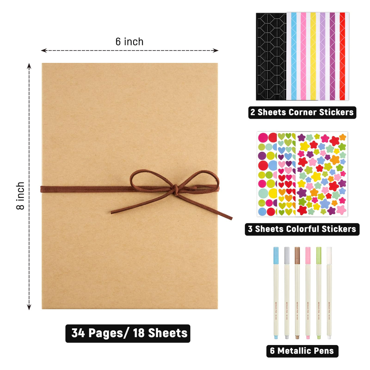 Mauproy 6 x 8 Inch Small Scrapbook Album with Brown Pages, Stretchable Folding Photo Album with DIY Accessories Kit, Hardcover Memory Book Accordion Adventure Scrapbook