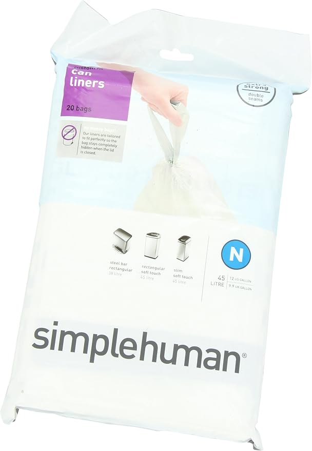 simplehuman Custom Fit Trash Can Liner N, 45 Liters / 12 Gallons