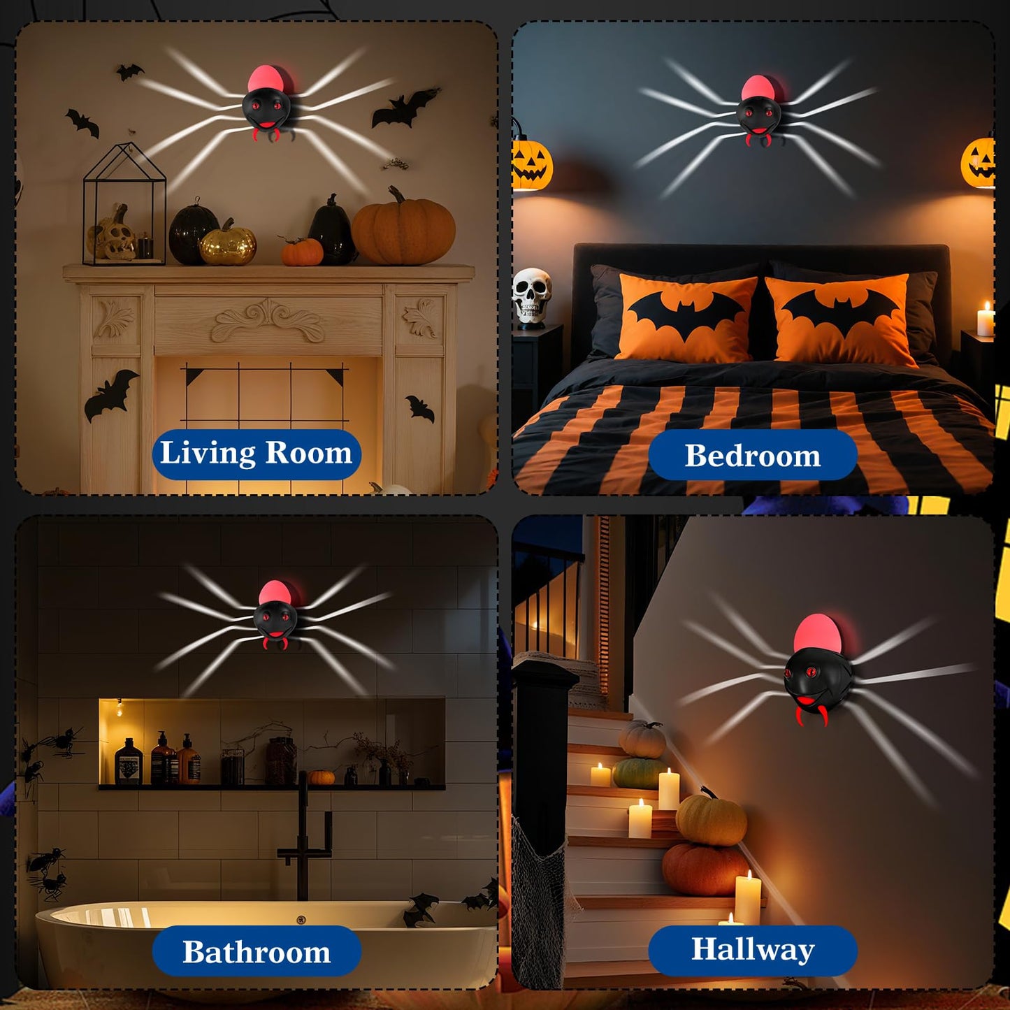 Halloween Decorations Spider Wall Light, Indoor LED Spiders Lights with Remote Control,Magnetic Wall-Mounted Spider Light Creates a Scary Atmosphere for Homes, Living Rooms and Bedrooms(Black)