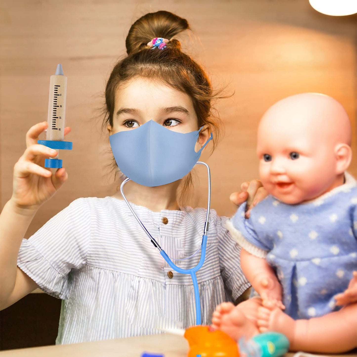 EFO SHM Kids Doctor Sets Role Play Toys Dentist Doctor's Case Children's Medical Wooden Toy with Real Stethoscope Doctor's Coat for Boys Girls