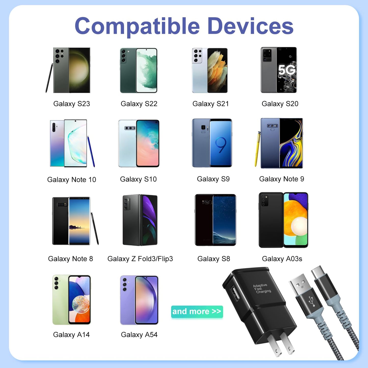 Adaptive Fast Charging Wall Charger with USB C Cable 10ft, Excgood USB Fast Charger Type C Charger Compatible for Galaxy S25 S24 S23 Ultra A15 A13 A03s A53 S22 S21 S20 S10 S9 Android Phone-2Pack,Black