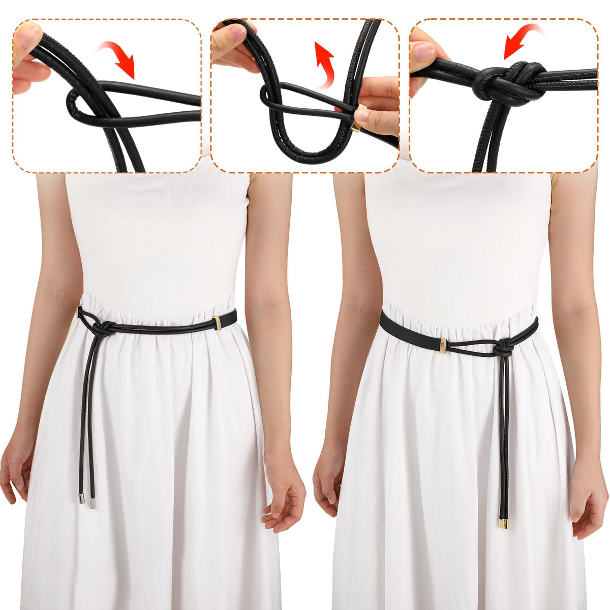 SUOSDEY Women Leather Knotted Thin Waist Belt for Dresses Jeans Pants Ladies Waist Rope Belts,Width 0.75"