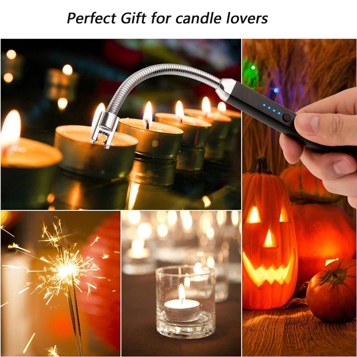 MEIRUBY Electric Candle Lighter, Birthday Christmas Stocking Stuffers Gifts for Women Mom Men Wife Sister, USB Arc Rechargeable Windproof Long Lighter for Candle BBQ Housewarming Gift Idals