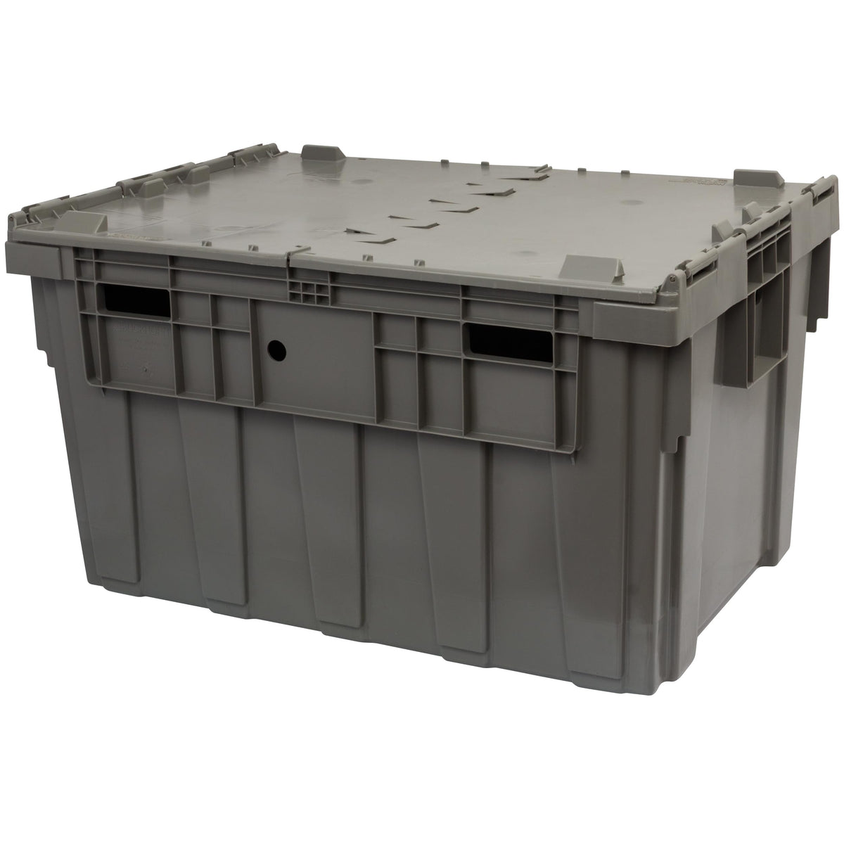 Buckhorn Industrial Lidded Plastic Storage Container, Nesting and Stackable Plastic Storage Box with Lid Attached, Organization Tote for Transport and Warehouse, 50 Gallon Capacity, 34"x24"x20", Gray