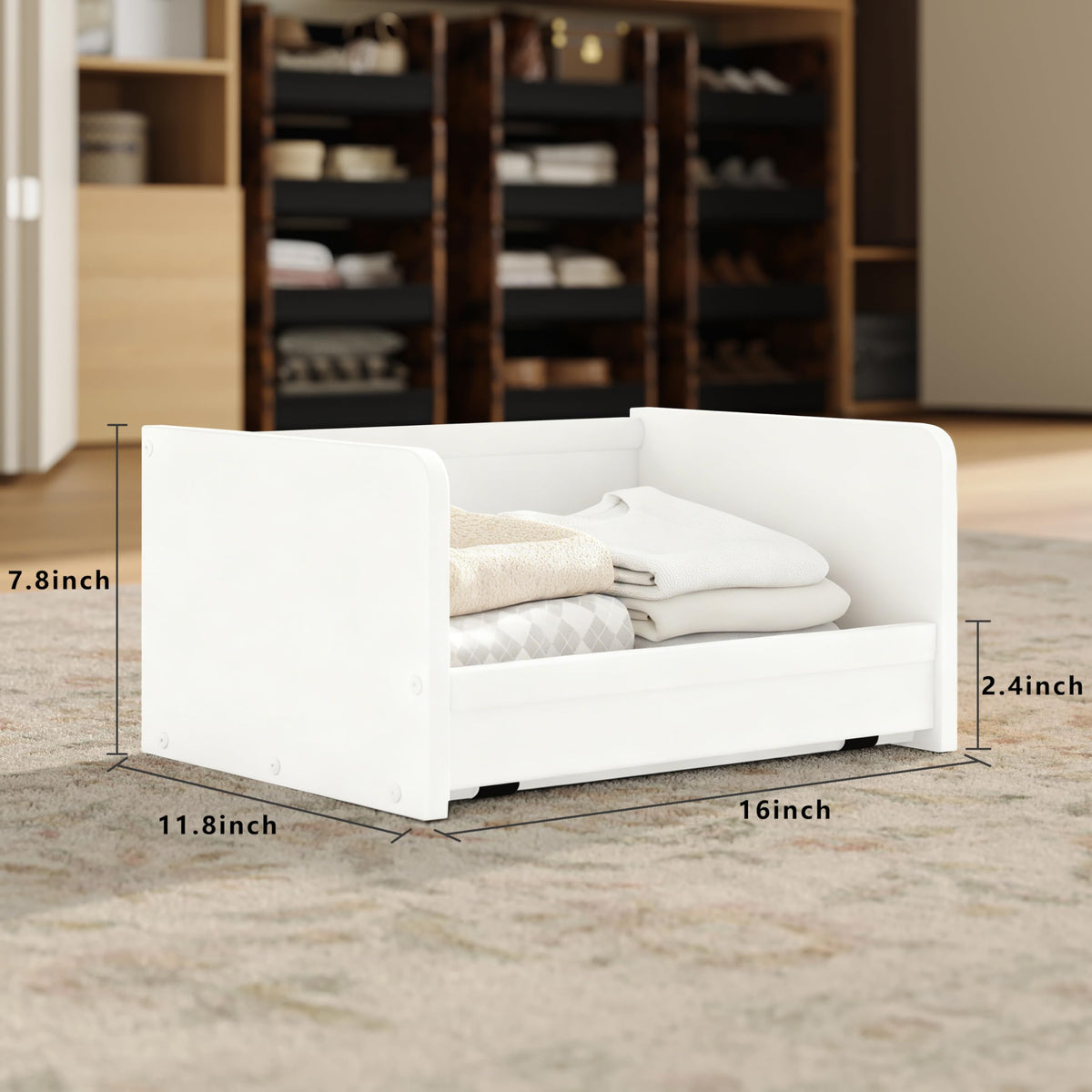 FOUCSSOMEI Closet Organizers and Storage, Stackable Closet Organizer, Wooden Frame with Polyester Fabric Shelves, Large Capacity Closet Shelf Organizer for Folded Clothes, White,Patent Design