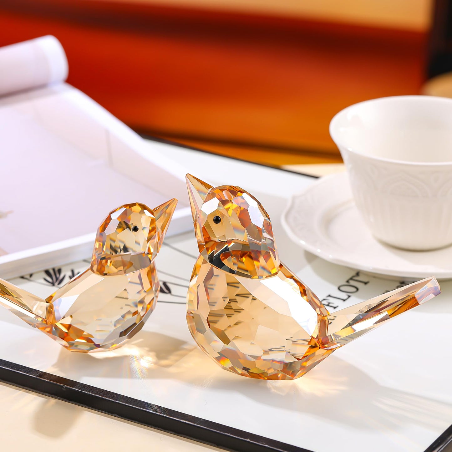 Crystal Birds Statues Modern Style Figurine Home Decor Decorative Ornaments for Living Room, Bedroom, Office Desktop Gold