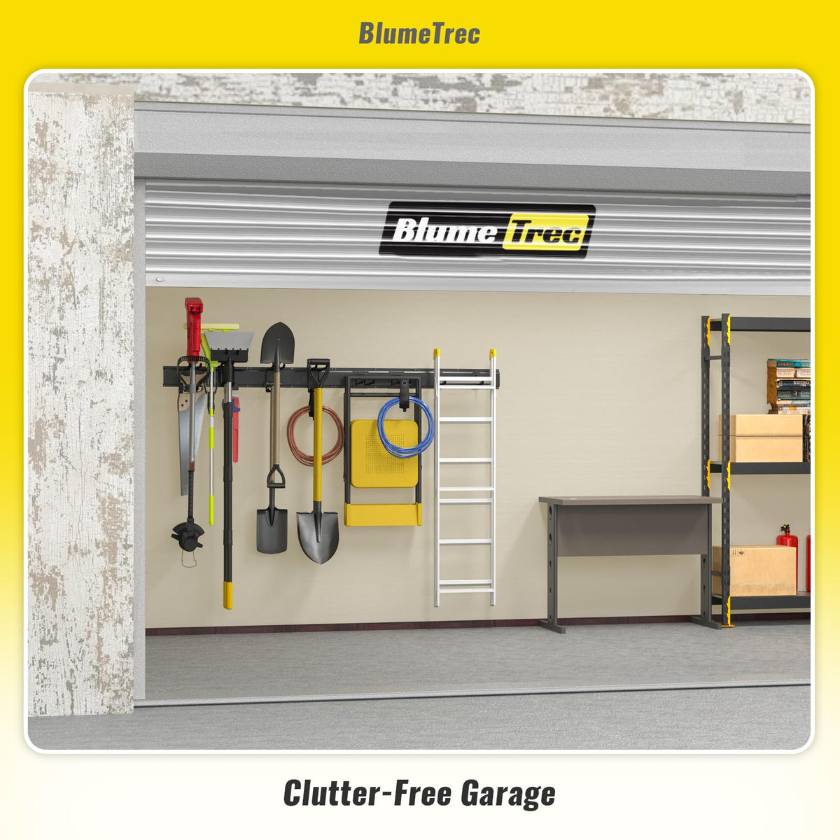 BlumeTrec Garage Tool Organizer Wall Mount, 48" Heavy-Duty Metal Wall Organizer, 3 Rails with 6 Adjustable Hooks, Garden Storage Rack for Organization Sturdy Tool Hanging Holder for Shovel Shed Yard
