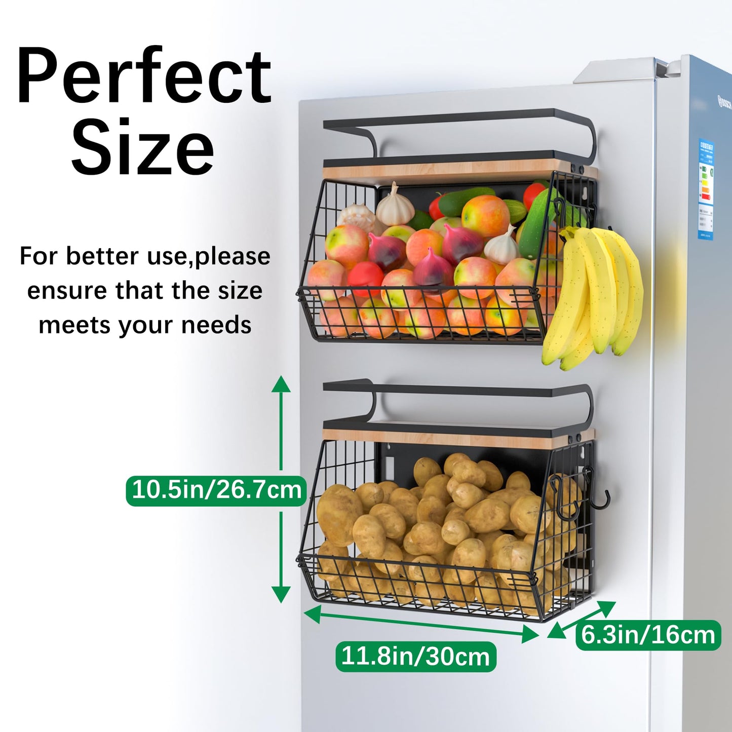 Uninol home Magnetic Shelf for Fridge with Wood Lid, Large Container Magnetic Spice Rack for Refrigerator,Fruit Potato and Onion Storage Bins, Pantry Organizers & Storage, Kitchen Counter, Cabinet