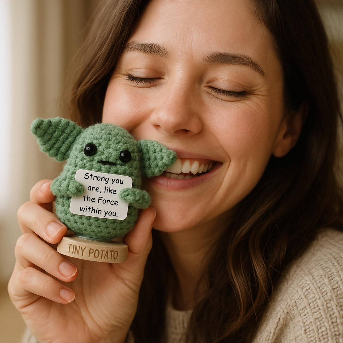 Star Wars Gifts | Handmade Baby Yoda Positive Crochet W/ 30 Fun Affirmations | Small Birthday Gift for Women | Starwars Present Idea for Friends, Coworker, Dad, Men, Brother | Funny Star Wars Figurine