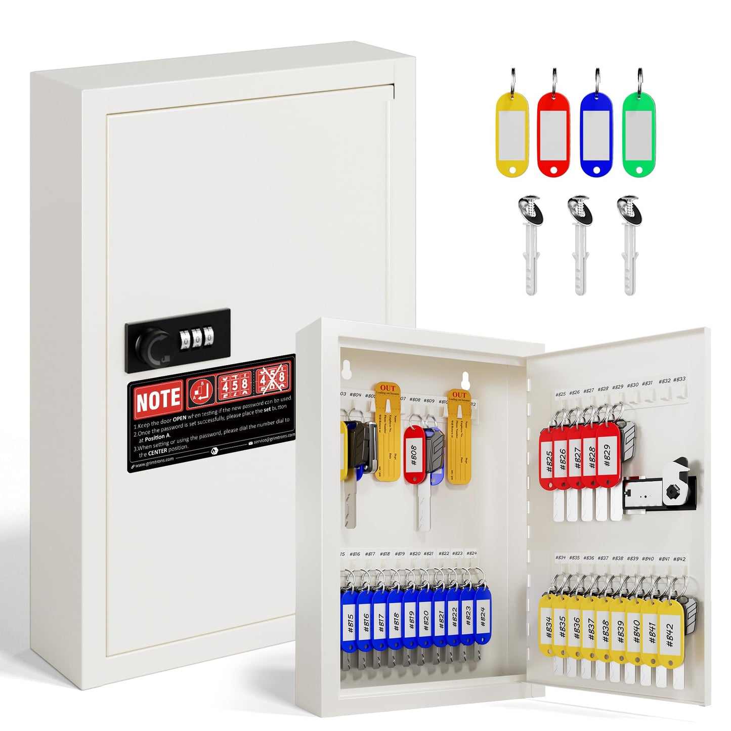 Grimtron Key Lock Box for Keys with Code, Key Box Wall Mount Cabinet, Resettable Combination Lock, 40 Keys, Beige, Gifts for Motherโs Day