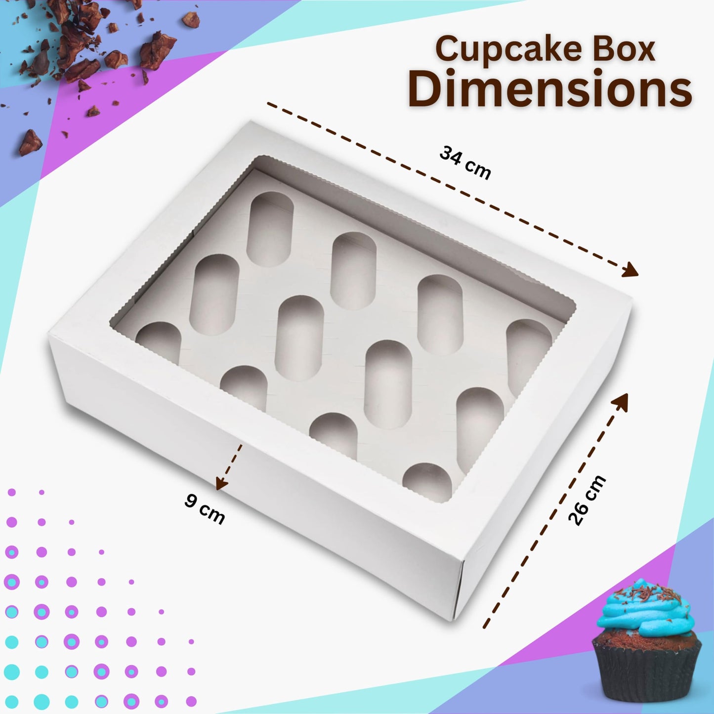 PACK N TRADE 10 Pcs cupcake boxes 12 hole - Multifunction Inserts Deep cake boxes for cupcakes – White cup cake boxes (33 x 24.2 x 7.5 cm) with Clear Window - Ideal for Muffins, Cupcakes & Pastries