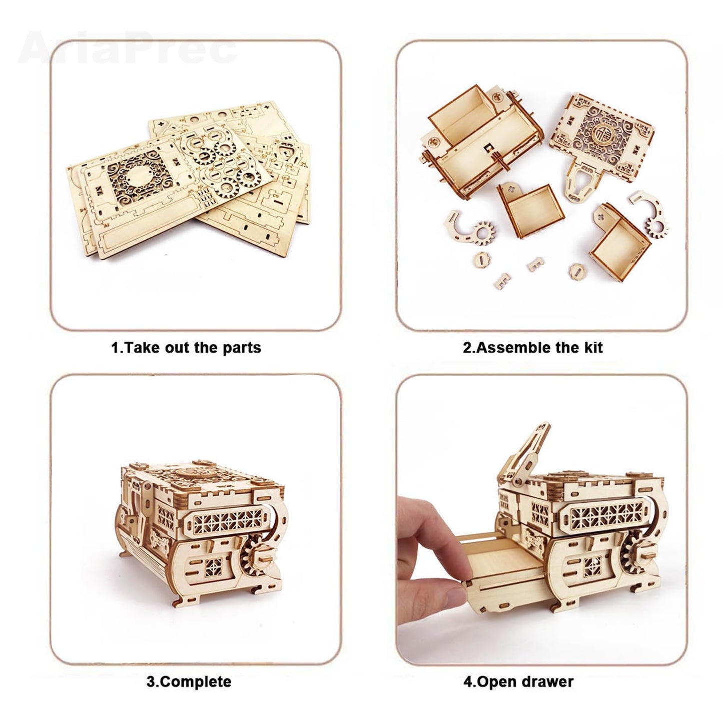 3D Wooden Mechanical Jewellery Box Puzzle - Antique Treasure Box with Exquisite Floral Carvings & Unique Mechanisms - DIY Decorative Gift for Puzzle Lovers