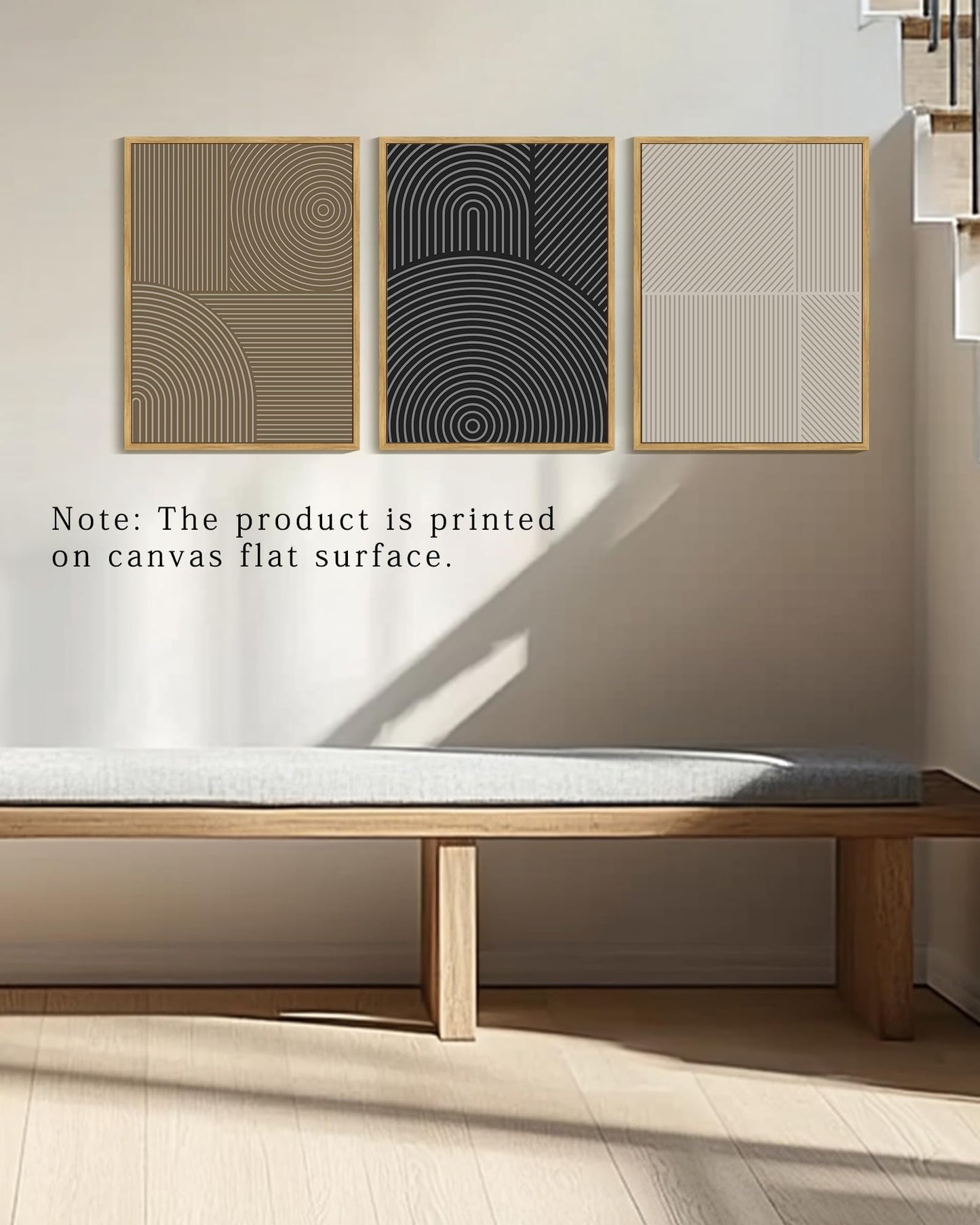 KUVIOKE Minimalist Abstract Boho Framed Wall Art Modern Mid-Century Bohemain Neutral Line Wall Decor Geometric Artwork Bedroom Decor 12x16in (Natural Framed)