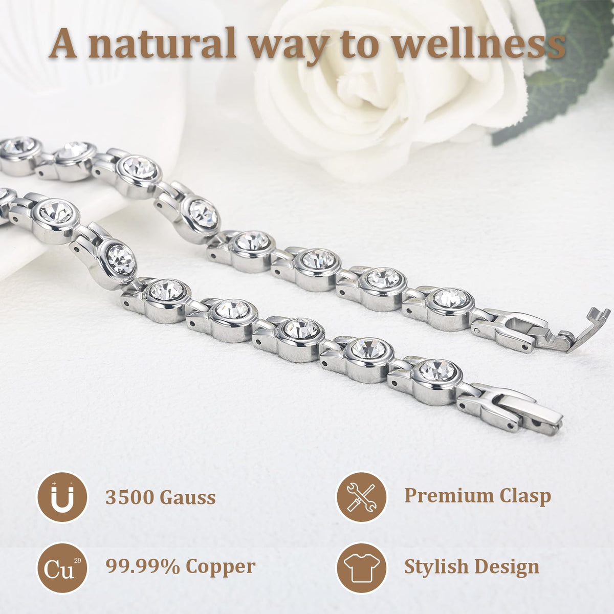 BioMag Magnetic Bracelet for Women,Titanium Steel Wristband Brazaletes Solid Pure Copper Valentine's Day Gift for Her Jewelry Gift with Adjustable Tool Birthday Gifts (Silver)