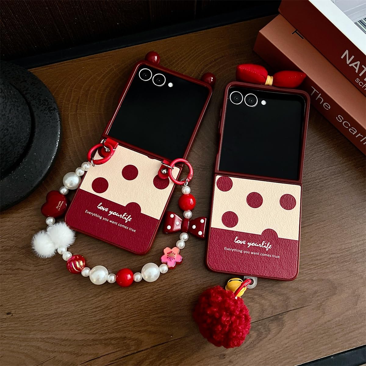 AOLABOKY Cute Phone Case for Samsung Galaxy Z Flip 7,Fashion Polka dot Back Cover Design Galaxy Z Flip7 with Wrist Chain for Women Men (A)