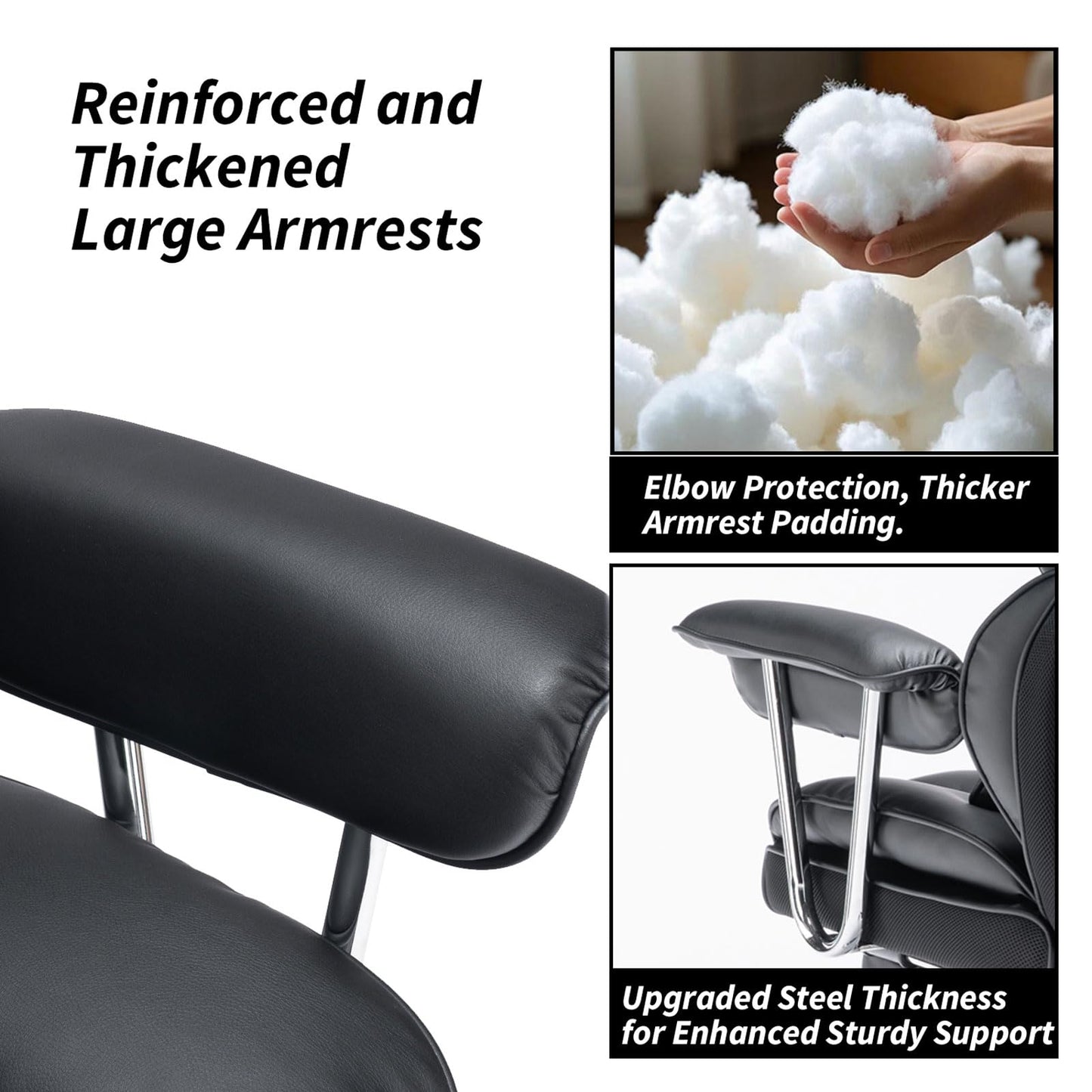 Efomao Big and Tall Office Chair 400lbs – High Back Executive Chair with Swivel Base, PU Leather Upholstery, Lumbar Pillow, Padded Armrests, and Rolling Wheels,Black Computer Chair