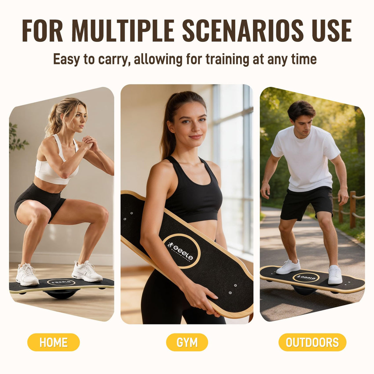 Balance Board with 360° Rotation, Solid Wobble Board for Adults & Kids, Balance Trainer for Strength Training, Surfing and Skiing, Anti-Slip Surface Whirl Board, Home, Office Exercise Wooden Board