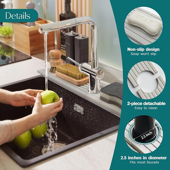 Stone Faucet Mat for Kitchen Sink – Diatomite Drying Stone Mat & Sink Protector