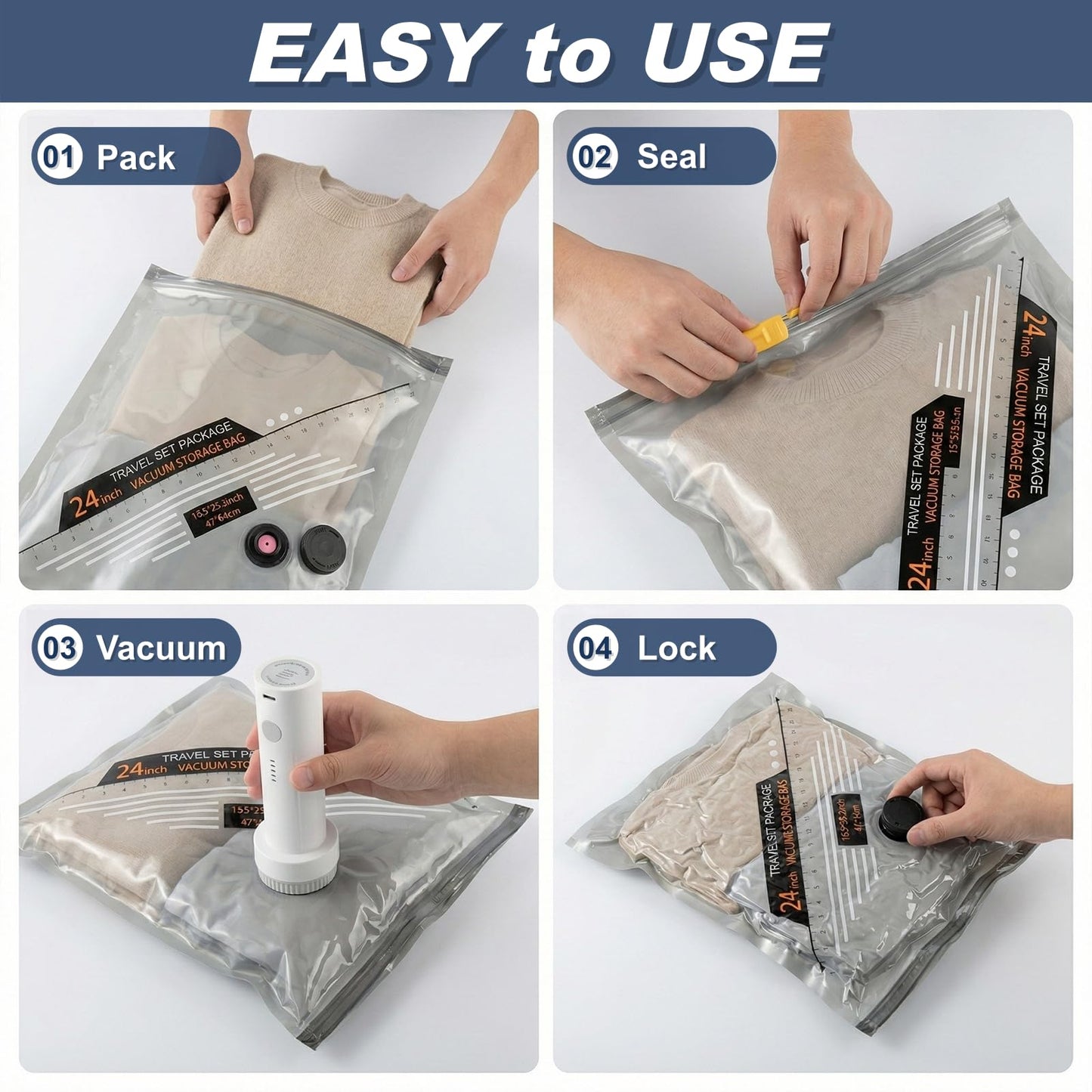 15 Pack Luggage Suction Packing Vacuum Seal Bags for Clothing Travel Vacuum Bags with Rechargeable Electric Pump,Space Vacuum Storage Bags for Clothes,Compression Bags for Travel